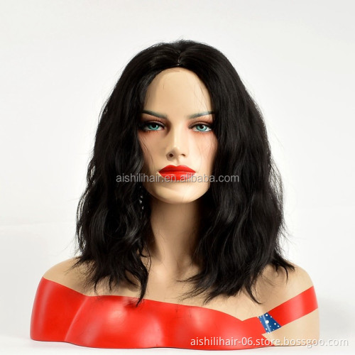 AISHILI  Wholesale synthetic short black nature water wave hair wigs with heat resistant hair for women